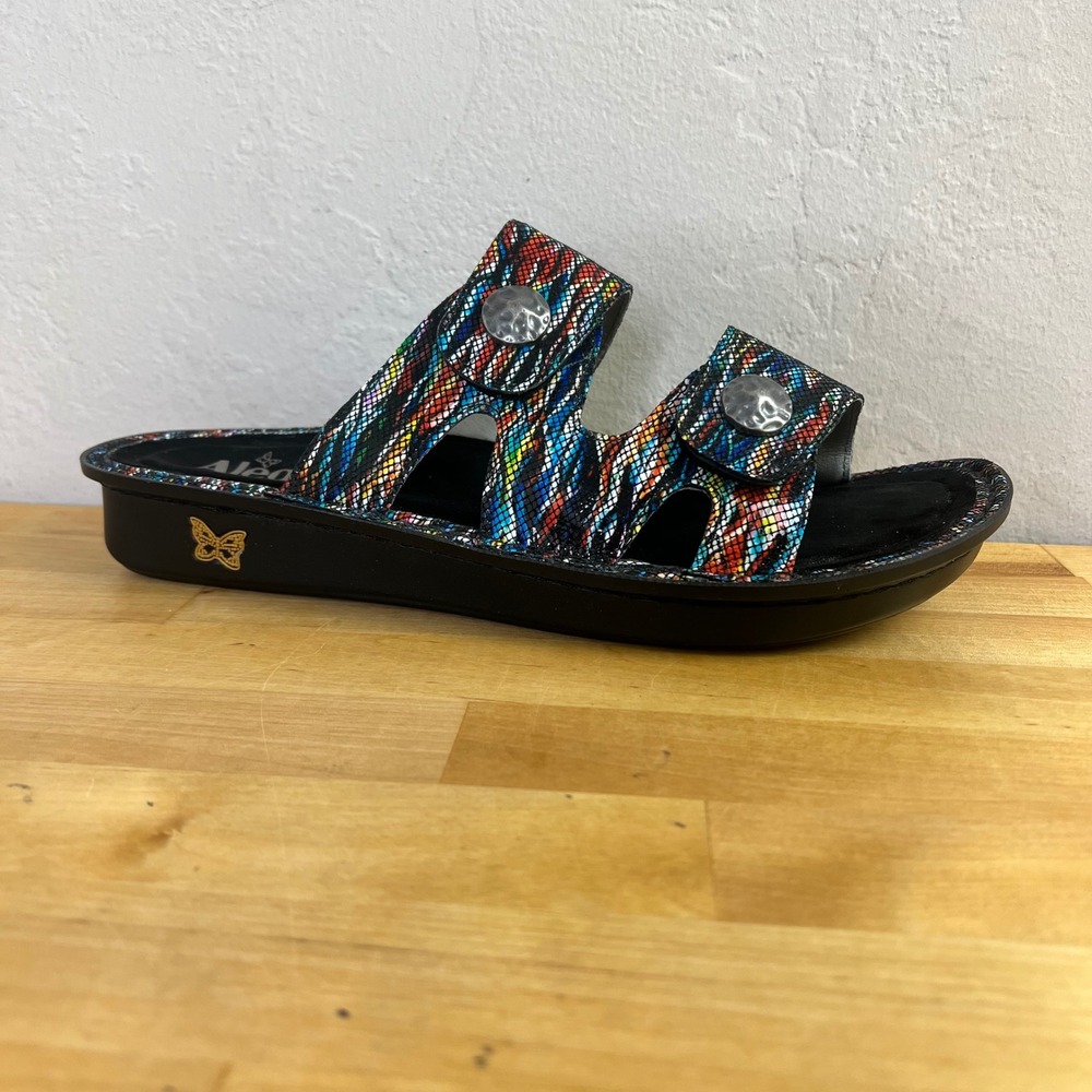 Alegria Slide Sandal Violette Size 42 Multi Color Snake Print Comfort Strap